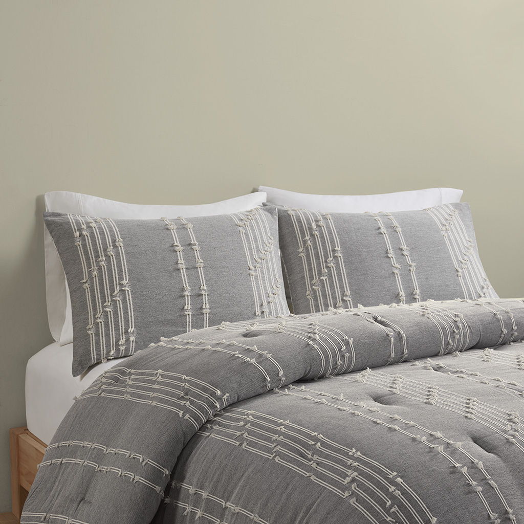 Kara - 3 Piece Jacquard Comforter Set - Gray