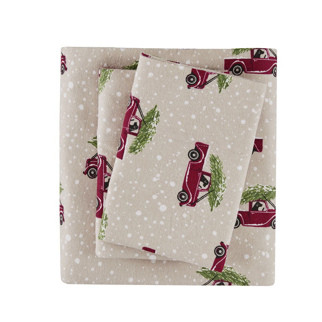 Flannel - Twin Sheet Set - Tan Cars
