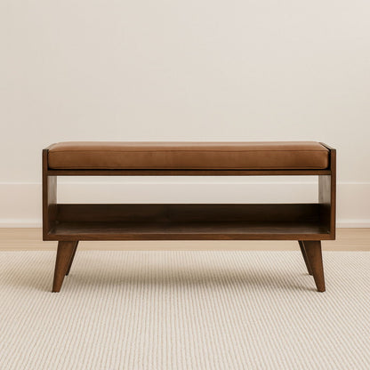 Solid Wood Bench With Upholstered Sea