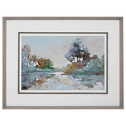 Morning Lake - Watercolor Framed Print - Blue