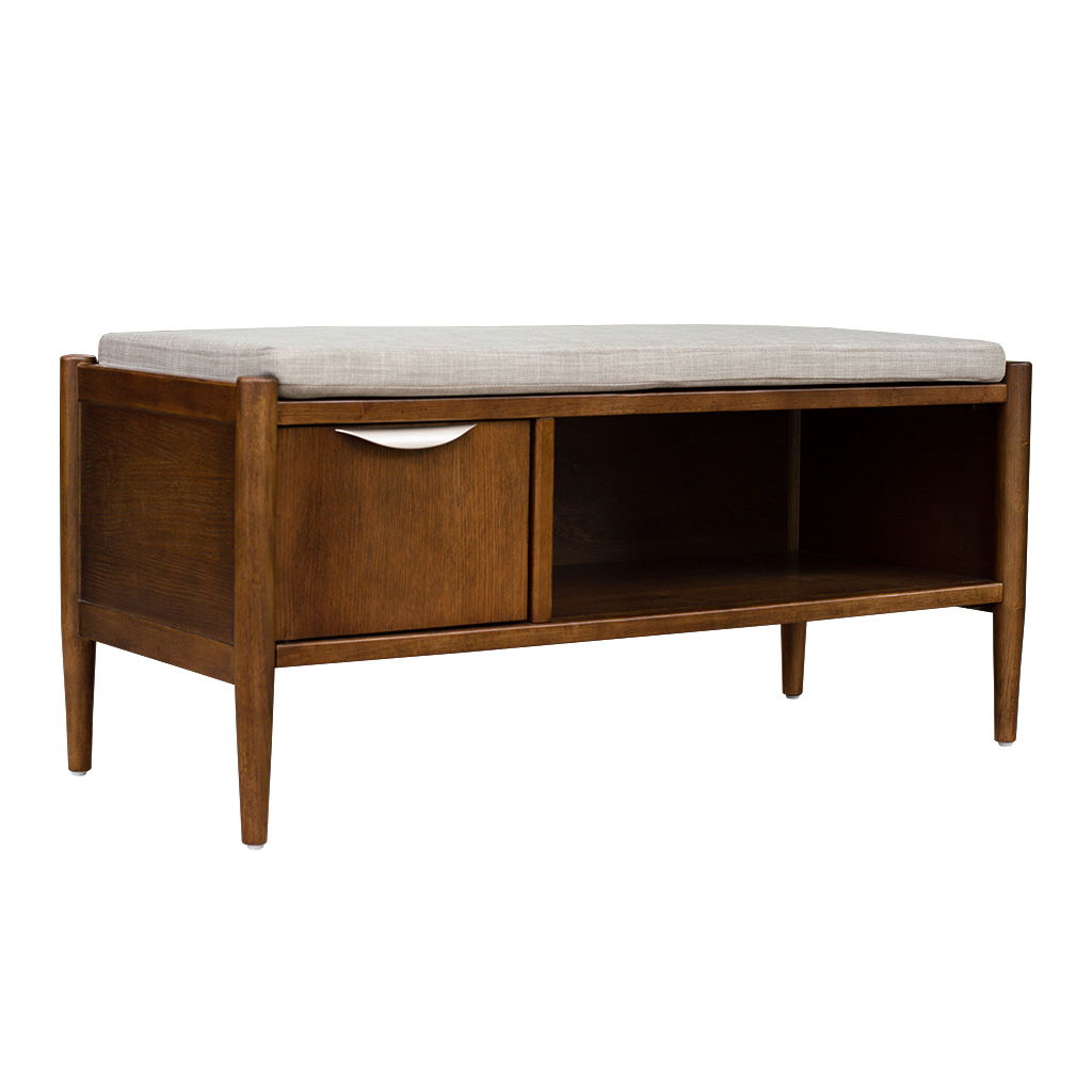 Arcadia - Accent Bench With Storage And Upholstered Cushion - Walnut Brown