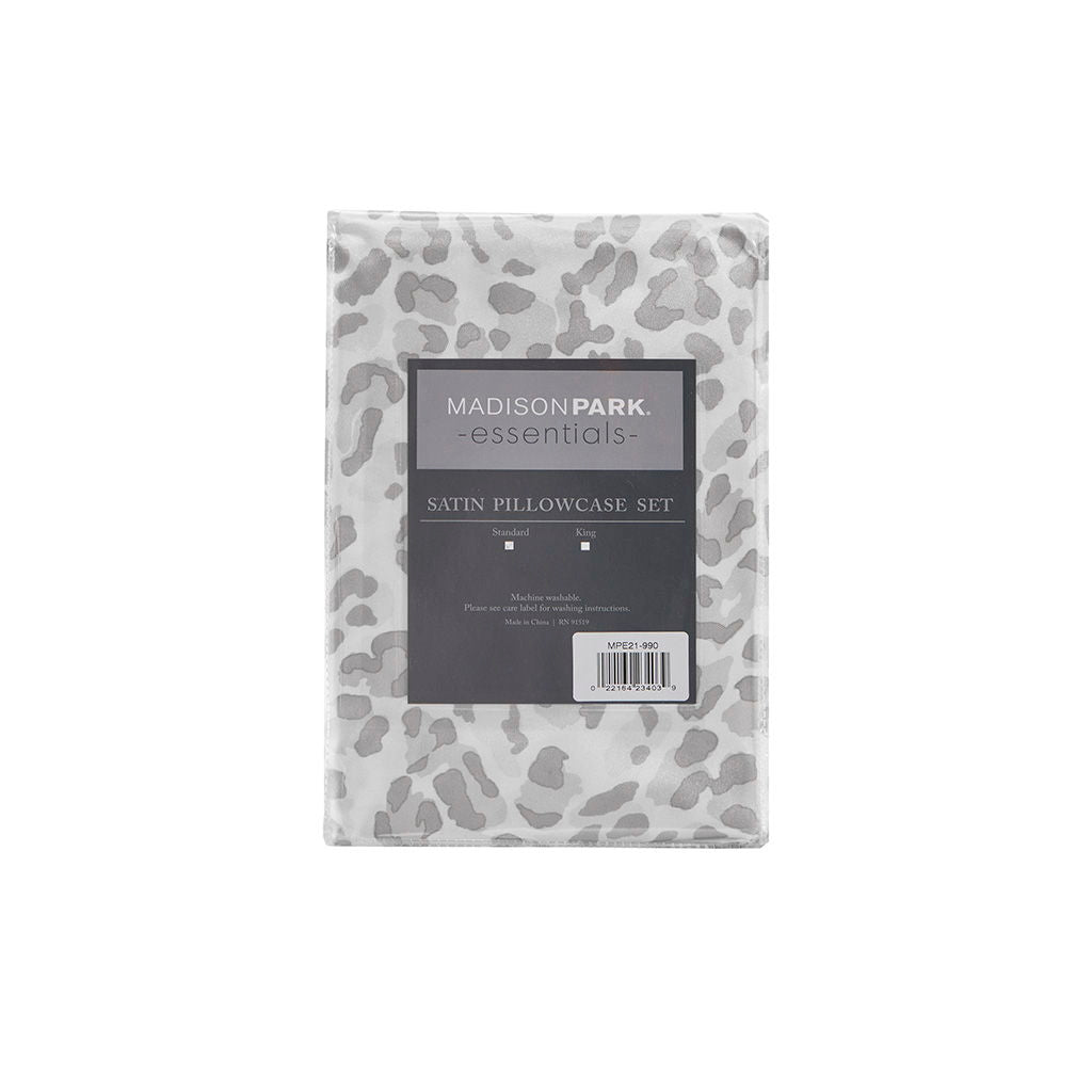 Satin - Luxury 2 Piece Pillowcases - Gray Leopard