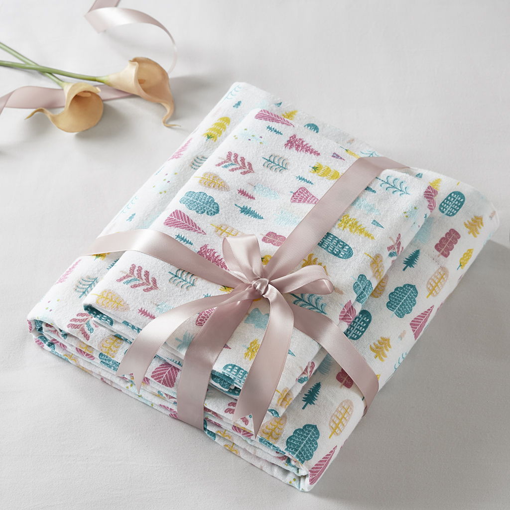 Cozy Soft - 3 Piece Twin Long Flannel Printed Sheet Set - White Holiday Trees