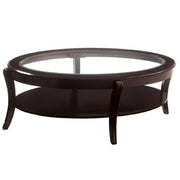 Oval Coffee Table With Beveled Glass Top And Open Lower Shelf - Espresso