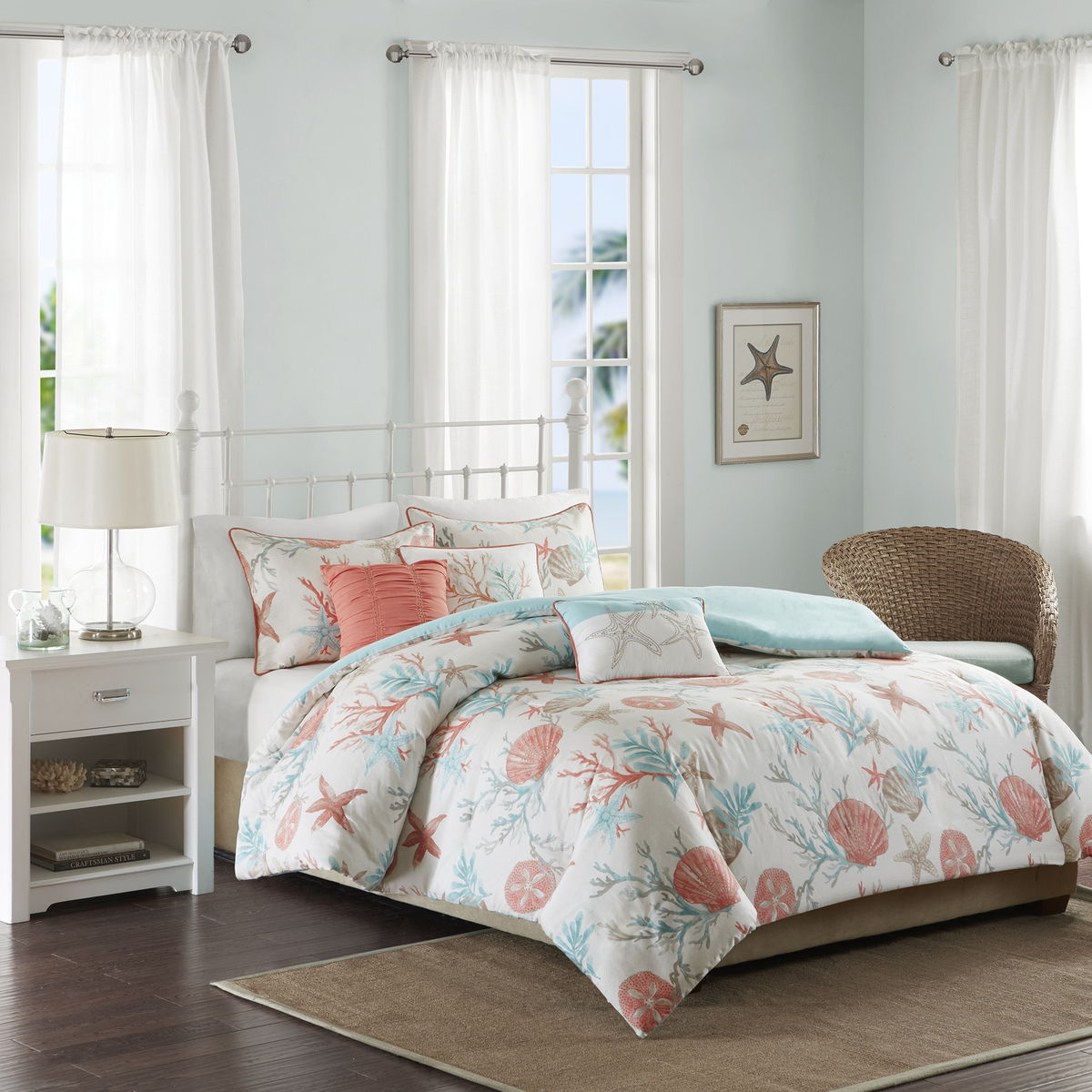 Pebble Beach - 6 Piece Duvet Cover Set - Coral