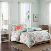 Pebble Beach - King 6 Piece Duvet Cover Set - Coral