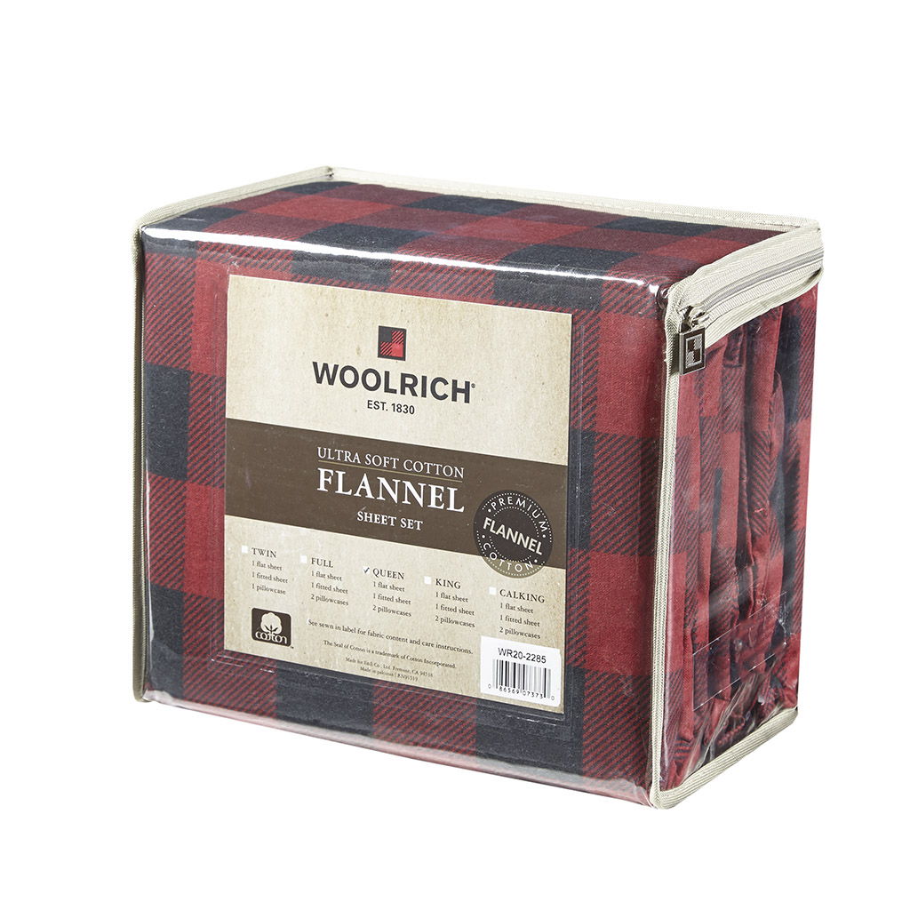 Flannel - Queen Sheet Set - Red / Black Buffalo Check