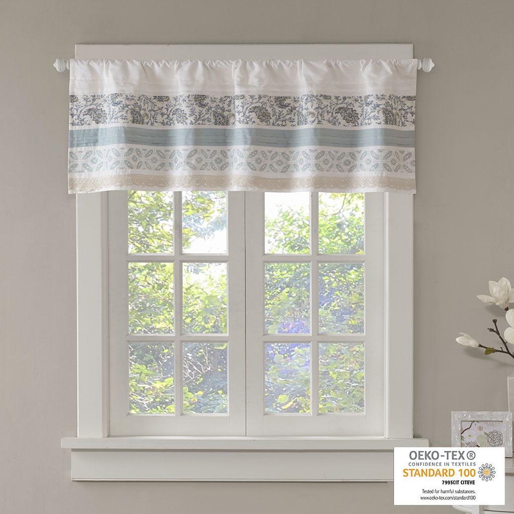 Dawn - Printed And Pieced Rod Pocket Valance - Blue