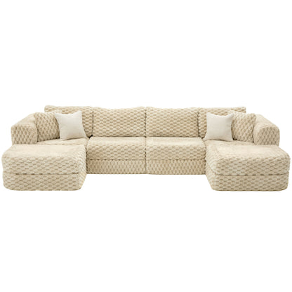 Modular Sectional Sofa, Boneless Couch With 2 Movable Ottomans