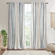 Imani - Cotton Printed Curtain Panel With Chenille Stripe and Lining - White / Navy