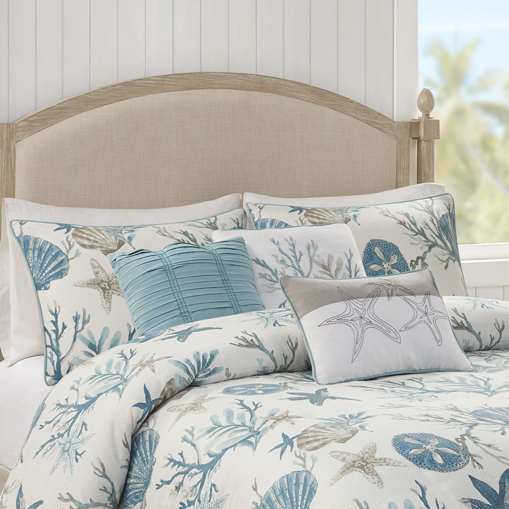 Pebble Beach - 6 Piece Cotton Sateen Duvet Cover Set - Aqua