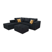 Upholstered Sectional With 2 Moveable Ottomans - Black