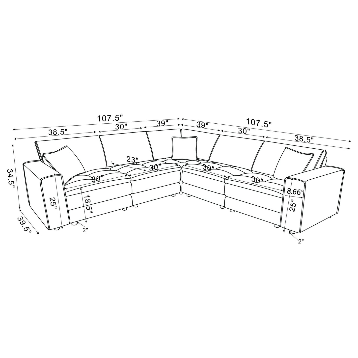 Azure - 5 Piece Upholstered Modular Sectional Sofa - Blue