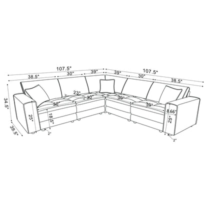 Azure - 5 Piece Upholstered Modular Sectional Sofa - Blue