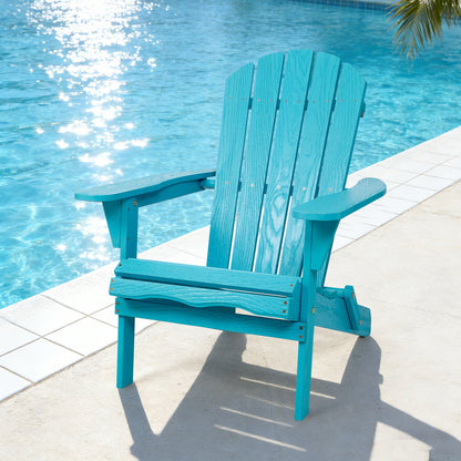 Outdoor Folding Adirondack Chair Patio With Natural Grain Texture - Turquoise Blue