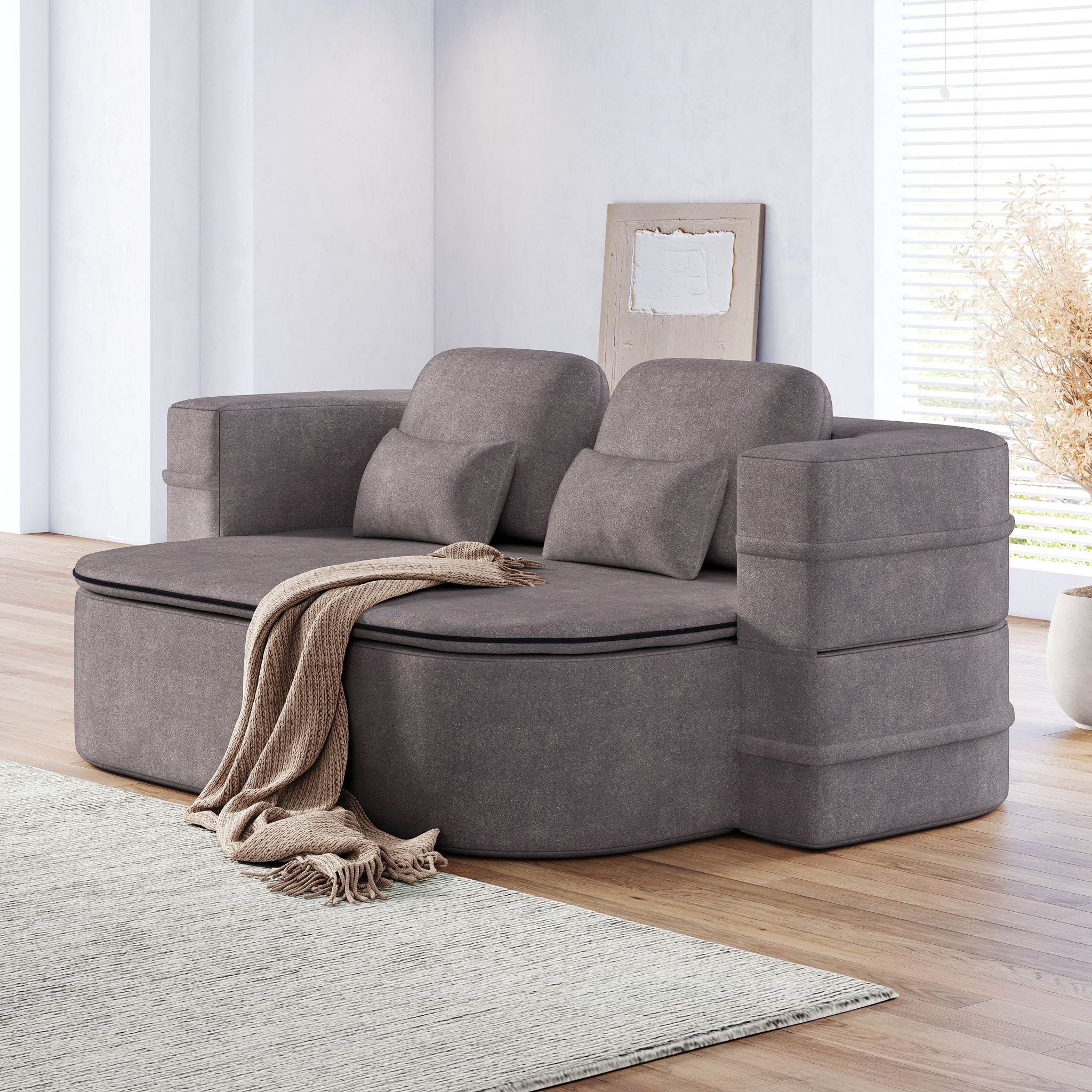 2 In 1 Foldable Sofa Bed With Multi Functional Blanket, Floor Lounge Sofa