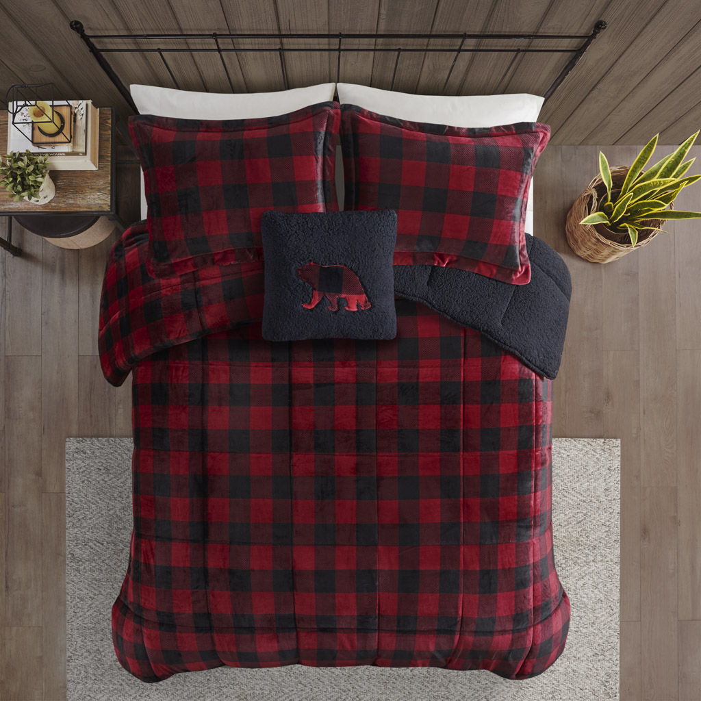 Alton - Full Down Alternative Comforter Set - Red / Black Buffalo Check