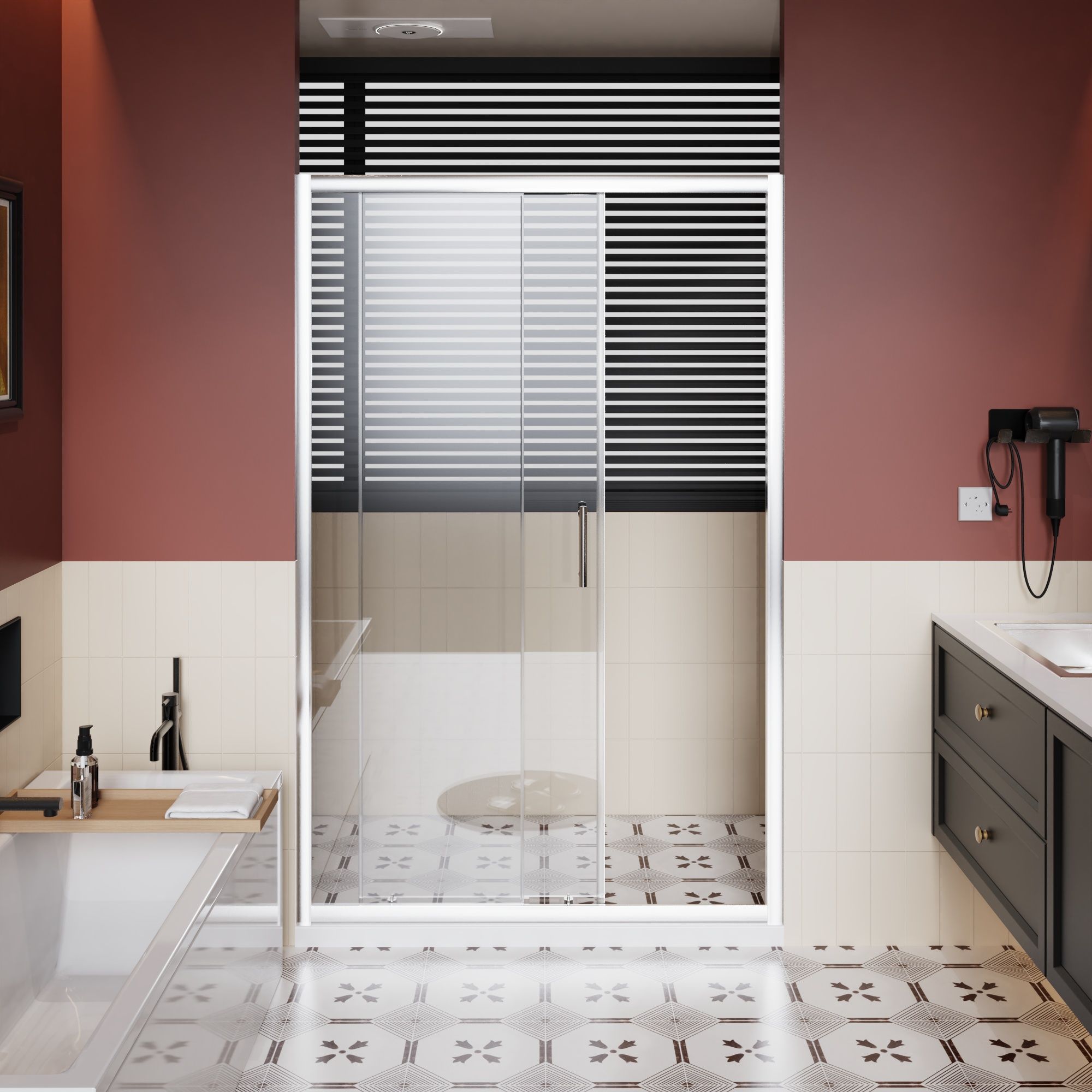 Single Sliding Shower Door With Handle - Chrome