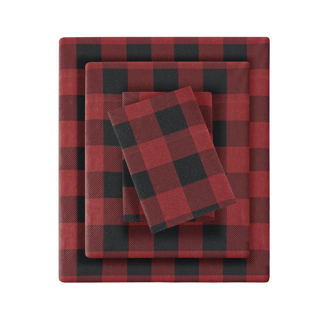 Flannel - Queen Sheet Set - Red / Black Buffalo Check