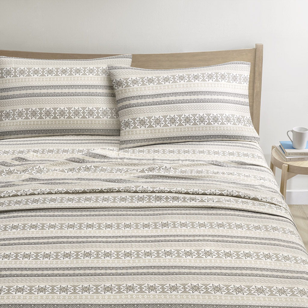 Cozy Cotton Flannel - Printed Twin Long Sheet Set - Gray / Taupe Nordic