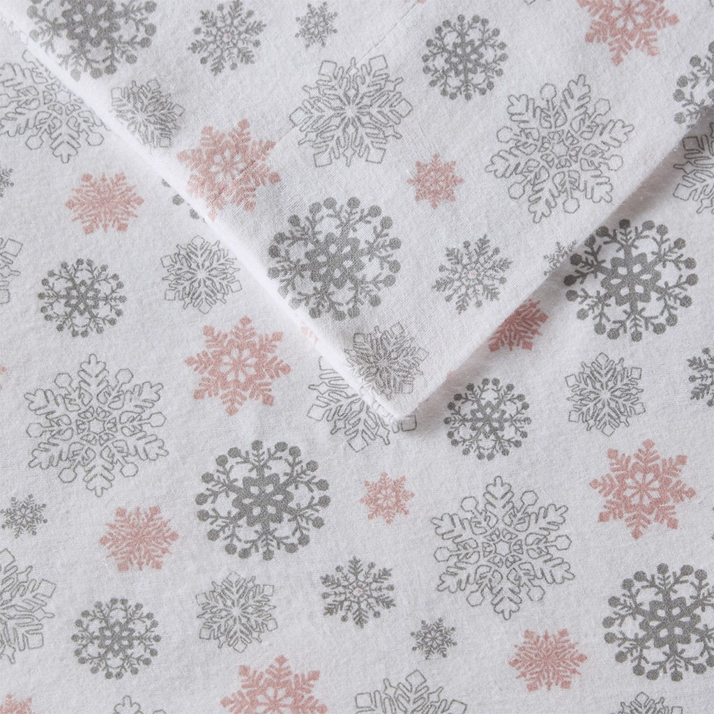 Cozy Flannel - King Sheet Set - Pink / Gray Snowflakes