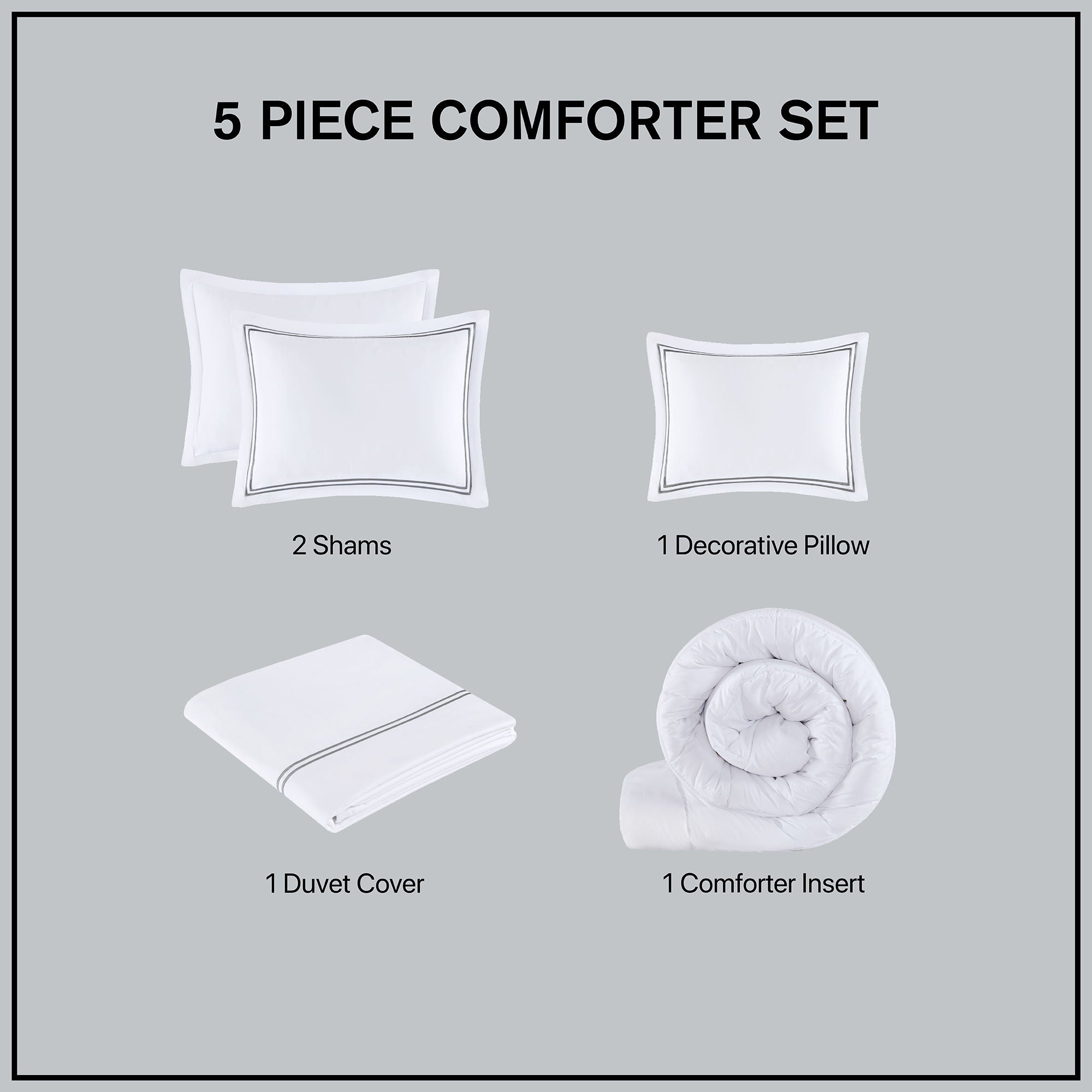500 Thread Count Luxury - King Sateen Embroidered Comforter Set - White / Gray