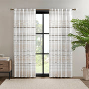 Nea - Printed Window Panel With Tassel Trim And Lining - Off White / Gray