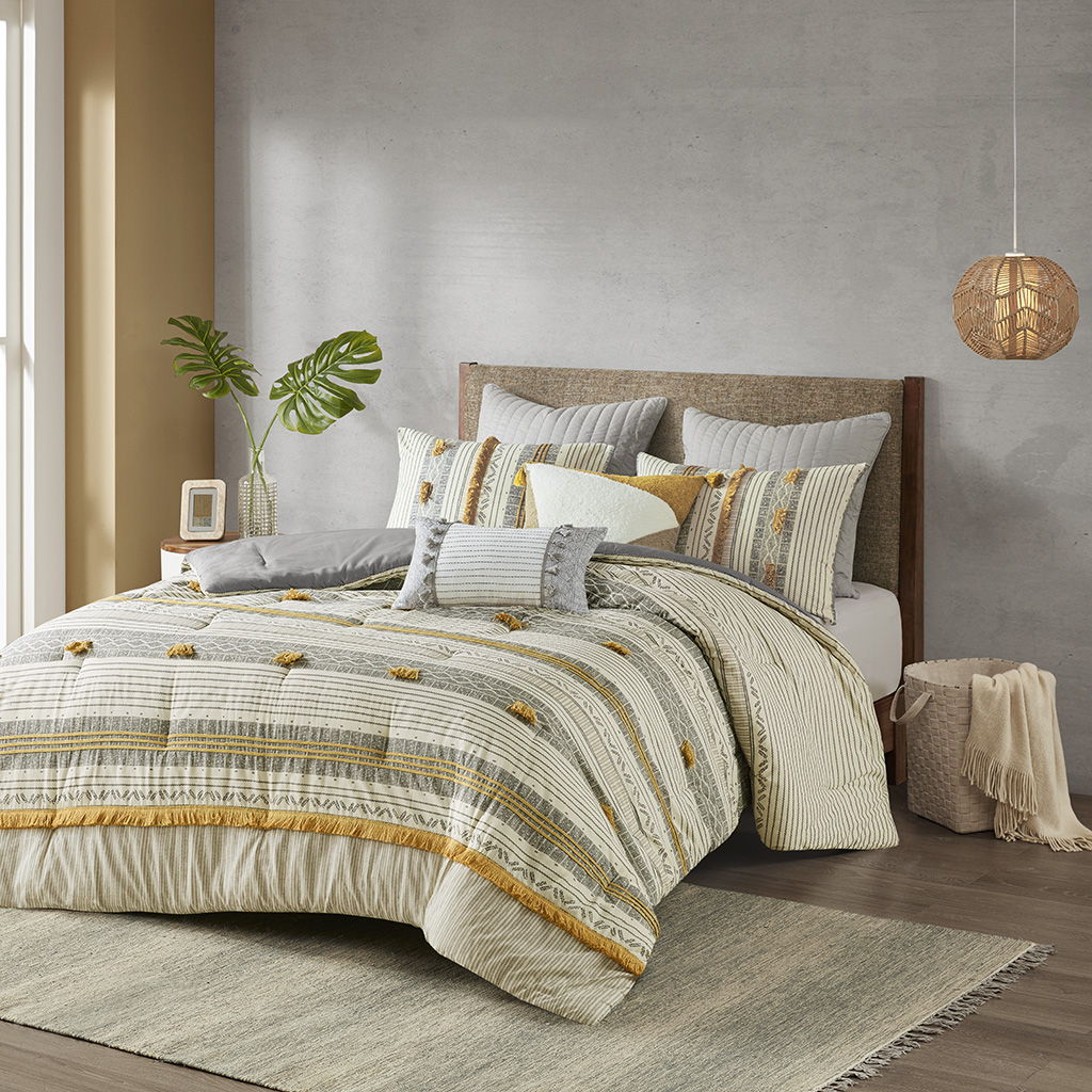 Cody - 3 Piece Comforter Set - Gray / Yellow