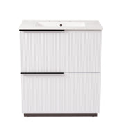 Fluted Bathroom Vanity With Ceramic Sink, Soft Close Slides