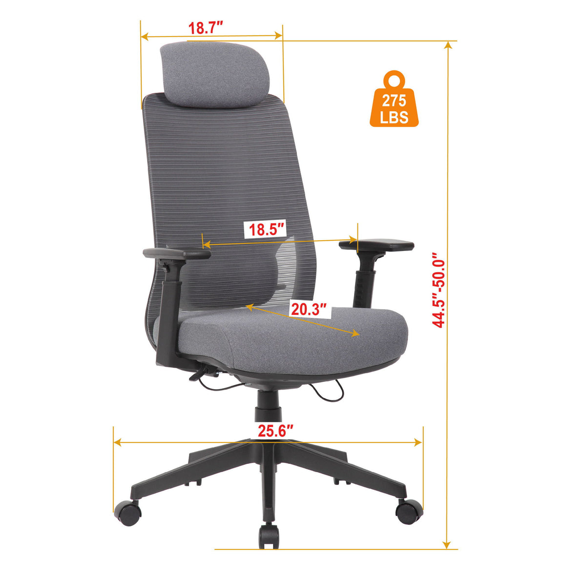 High Back Ergonomic Office Chair With Adjustable Headrest & 5D Armrest, Height Adjustable Swivel For Home Office - Antique Gray