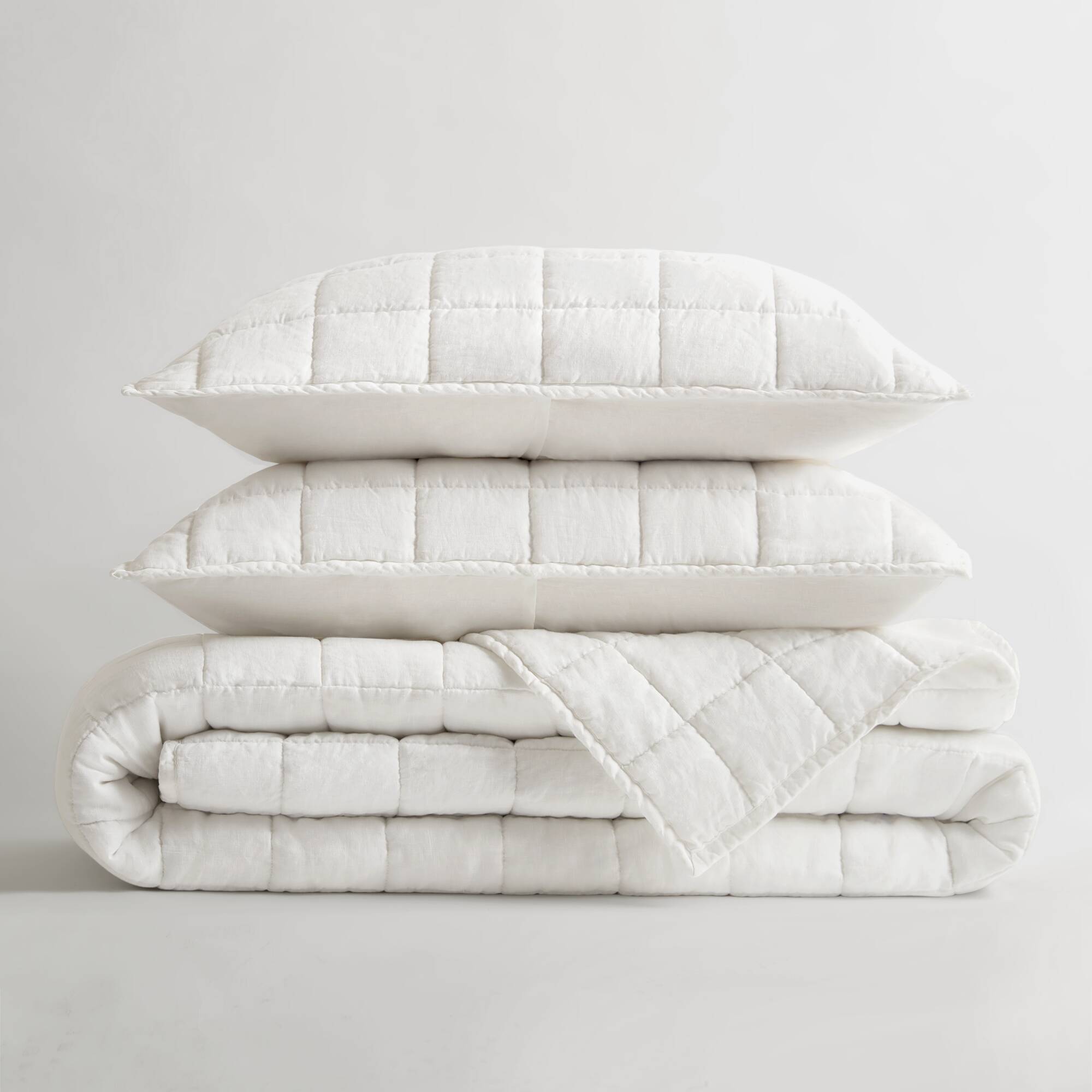 French Flax - King/California King Linen Garment Washed Quilt Set - White