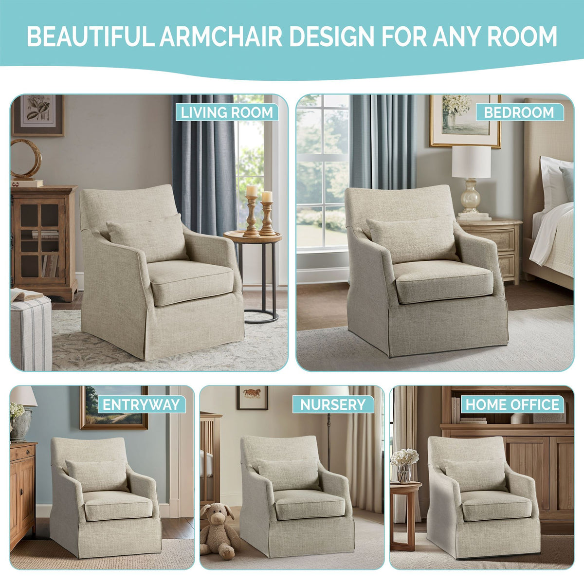 London - Skirted Swivel Chair - Gray