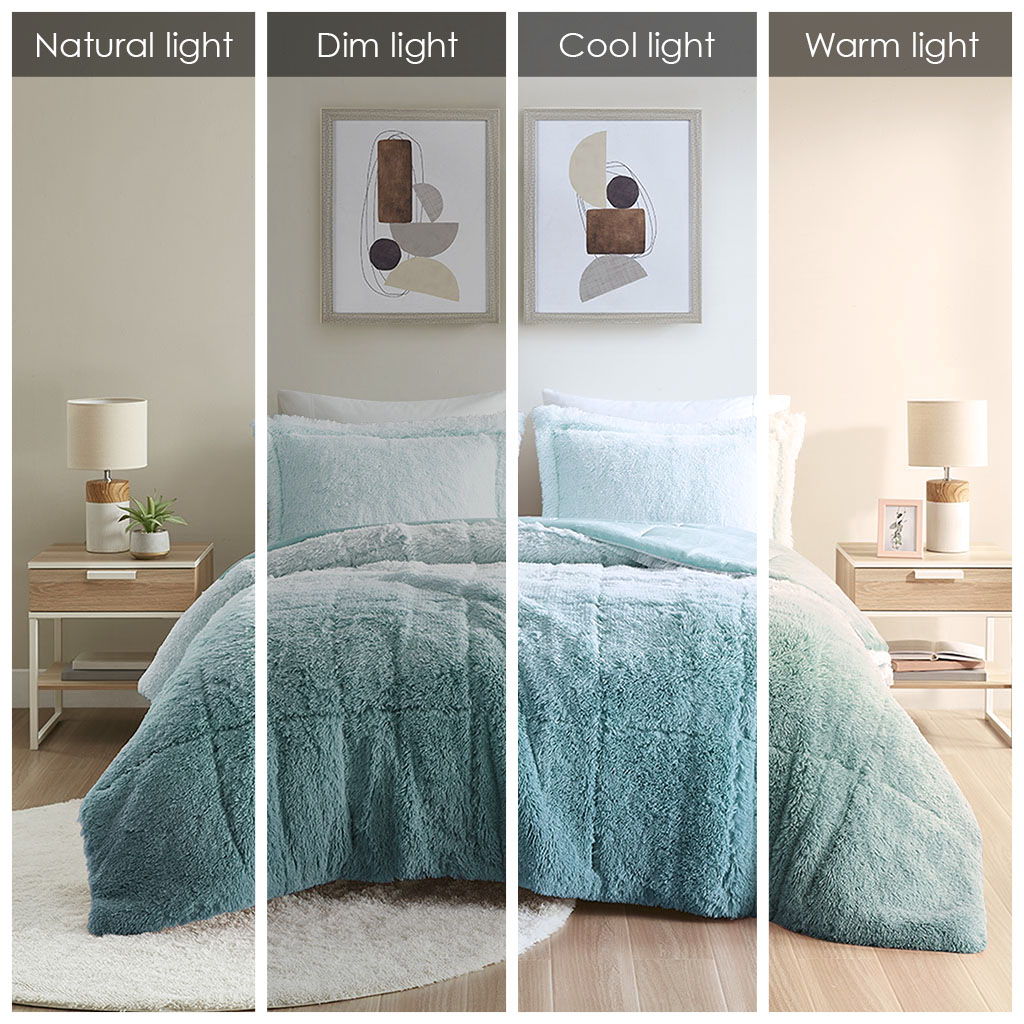 Brielle - Ombre Shaggy Long Comforter Mini Set - Blue
