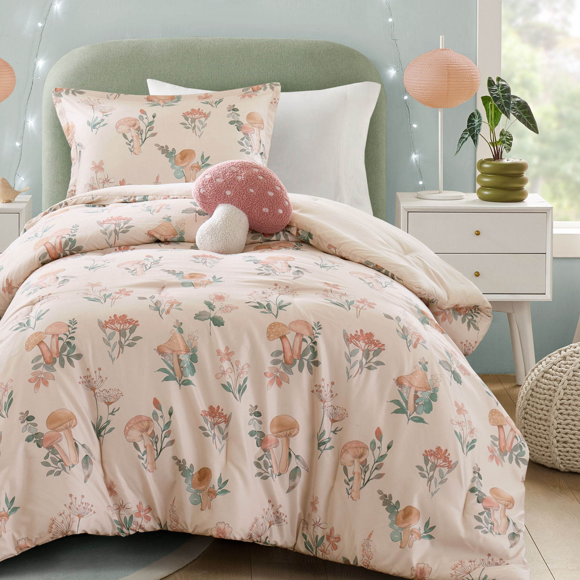 Gwen - Twin/Twin XL Mushroom Garden Comforter Set - Blush