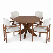 5 Piece Indoor Dining Set, Round Table & 4 Brown Arm Chairs - Beige / Brown / Cherry