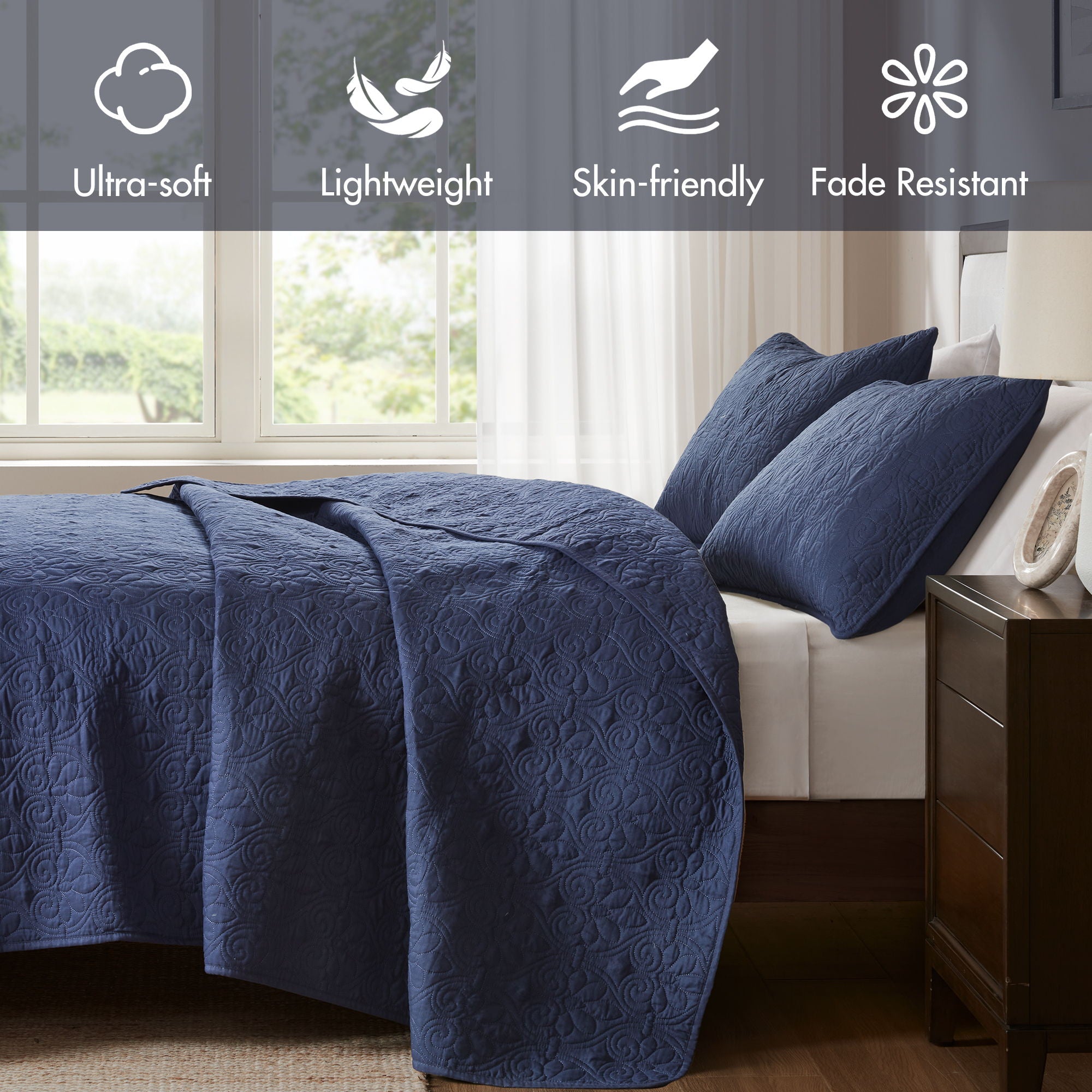 Quebec - Reversible Coverlet Set - Navy