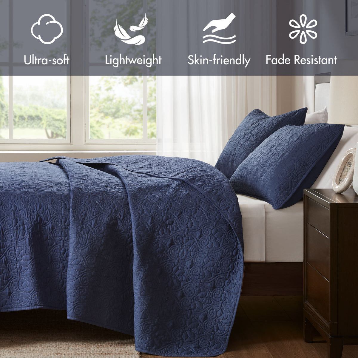 Quebec - Twin Reversible Coverlet Set - Navy
