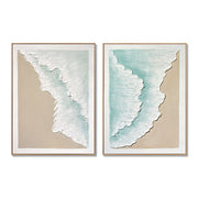 Framed Ocean Wave Wall Art, Textured Canvas Painting, Beach Decor For Living Room (Set of 2) - Aqua Blue