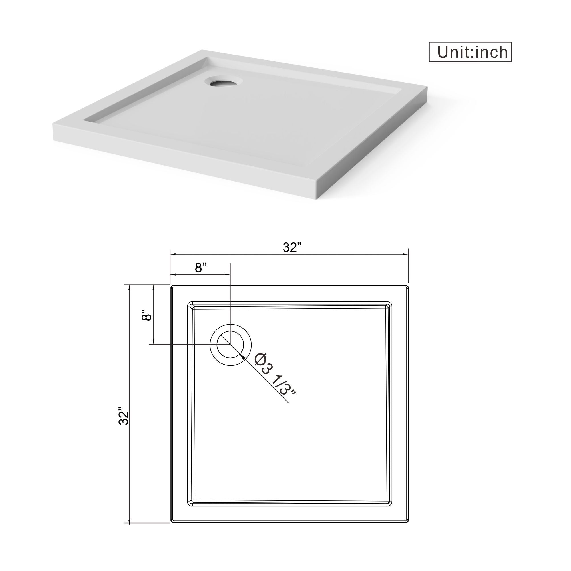 In Corner Drain Shower Base