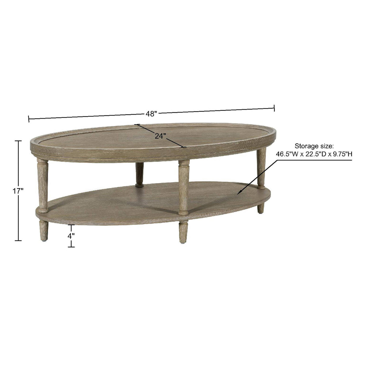 Ayanna - Oval Coffee Table With Shelf - Reclaimed Greige