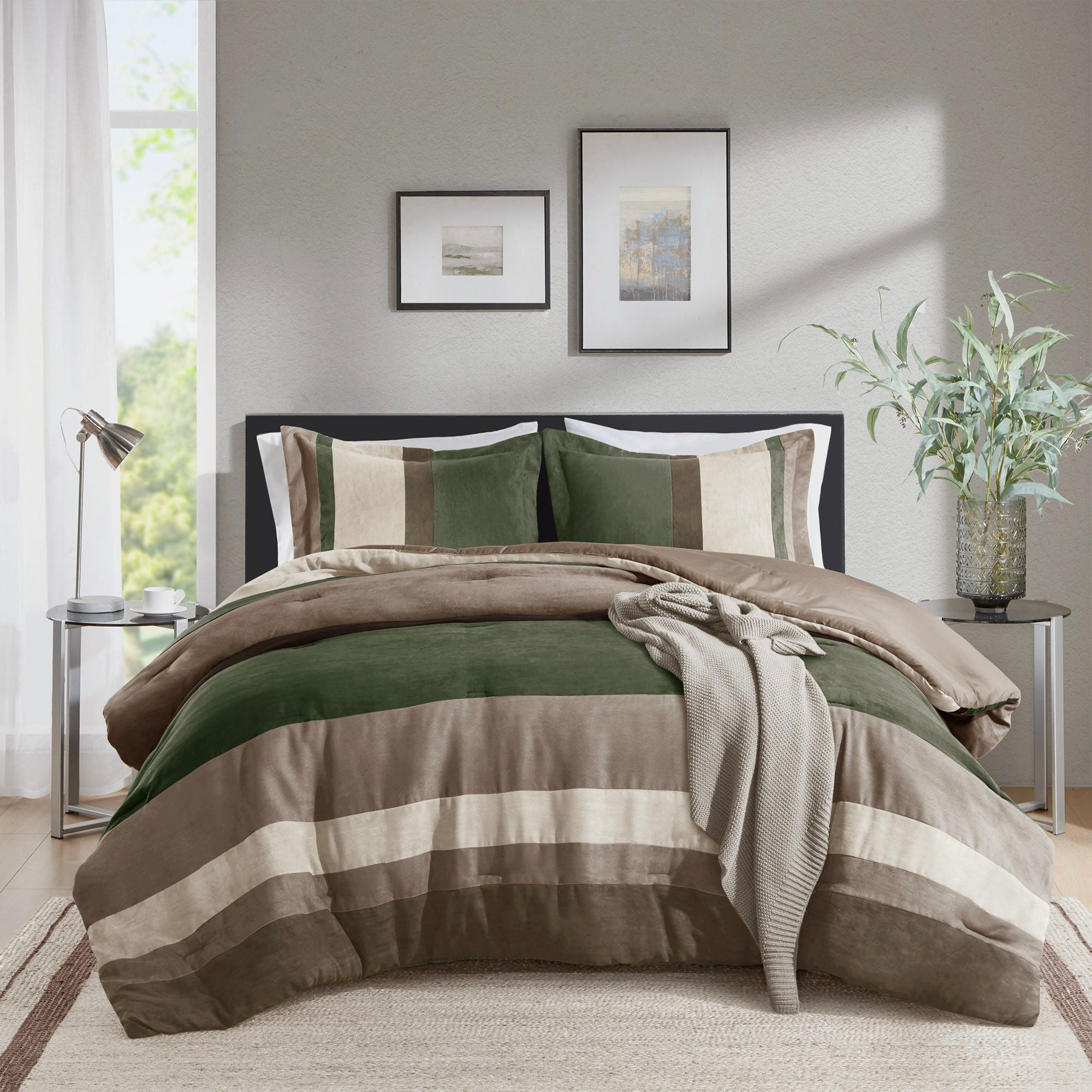 Boulder Stripe - Twin/Twin Long Pieced Comforter Set - Green