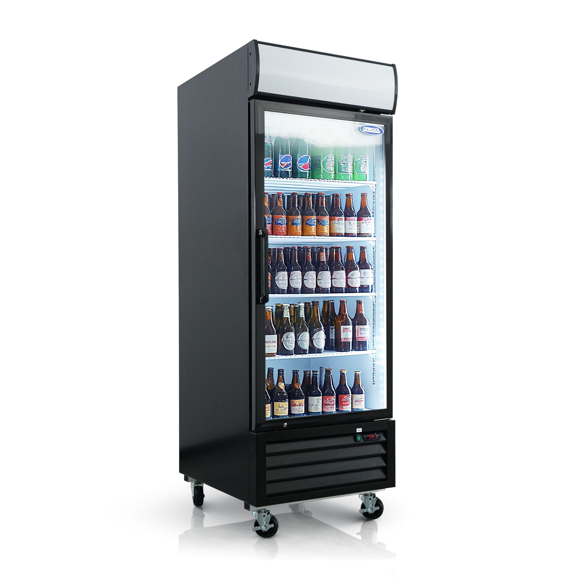 Glass Door Merchandiser Refrigerator Swing Door Commercial Display Refrigerators Merchandising Refrigeration With LED Top Panel