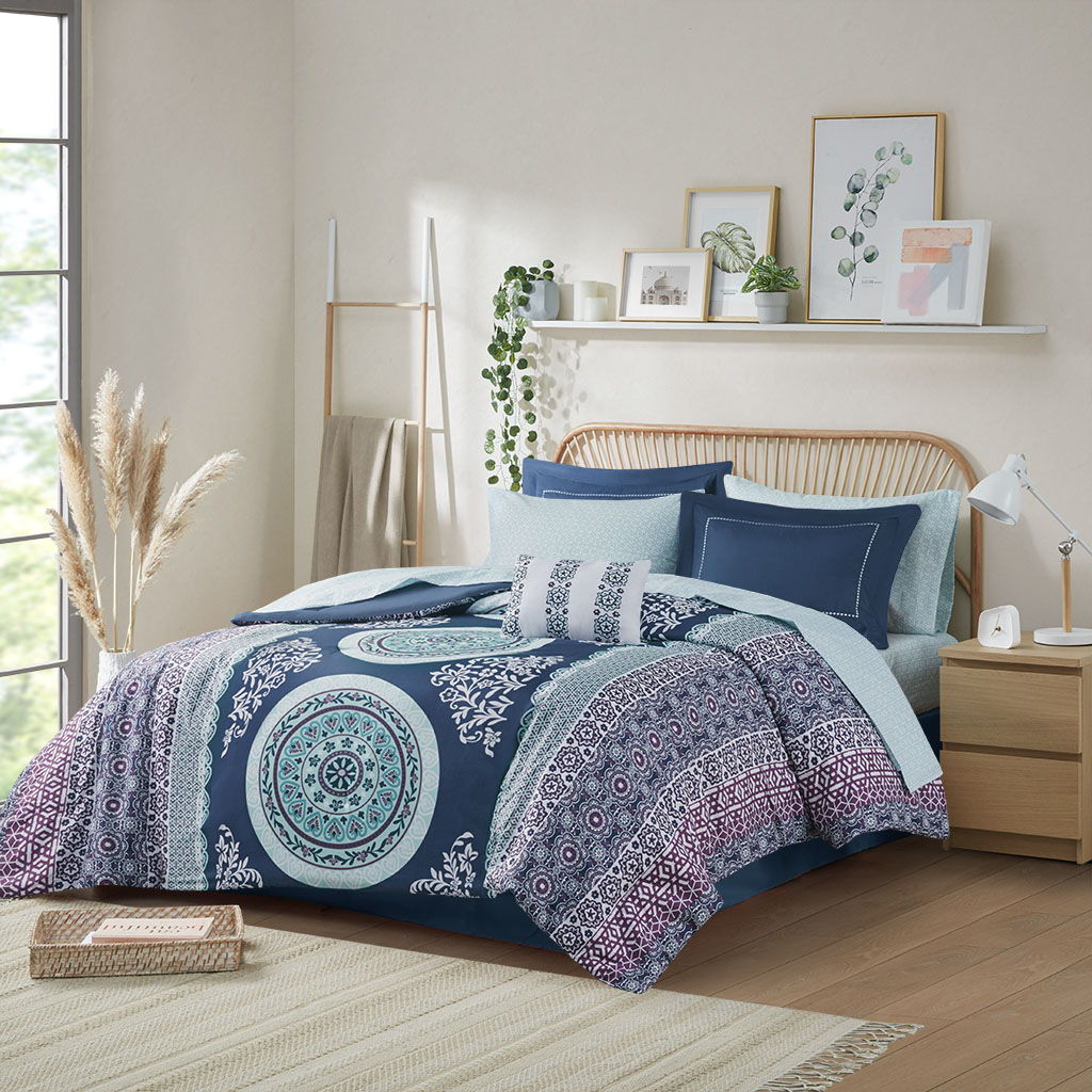 Loretta - Queen Comforter And Sheet Set - Navy