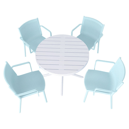 4 Modern Stackable Plastic Armchair Matched With Round Table