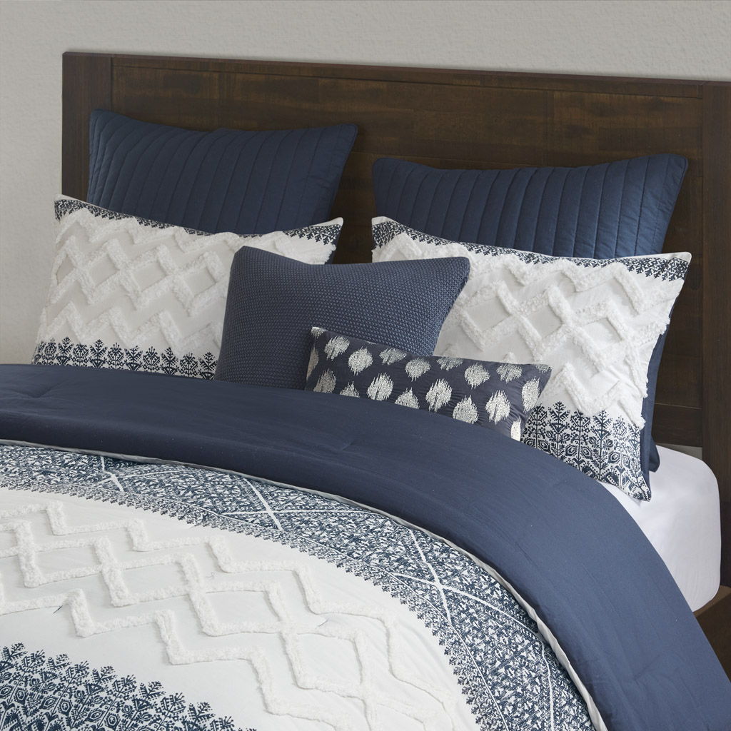 Mila - 3 Piece Comforter Set With Tufting - Navy