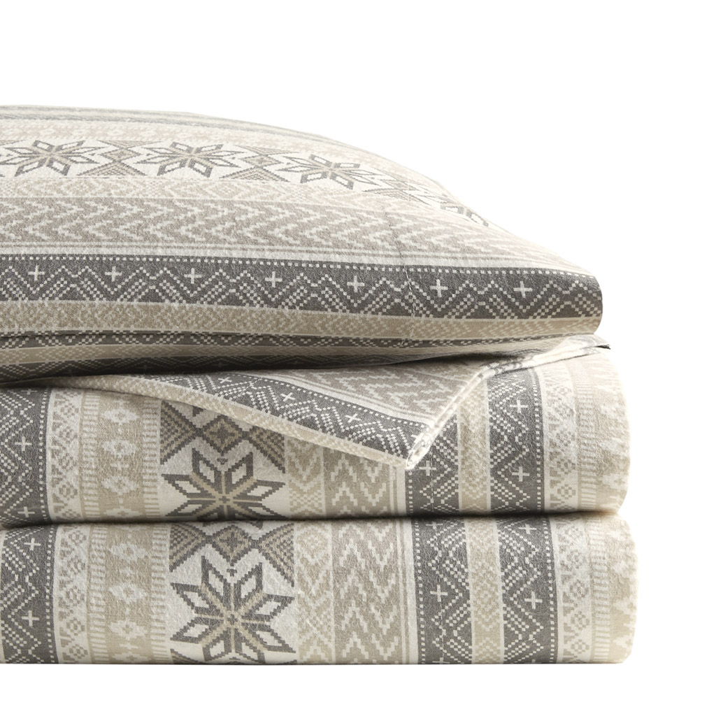 Cozy Cotton Flannel - Printed Twin Sheet Set - Gray/Taupe Nordic