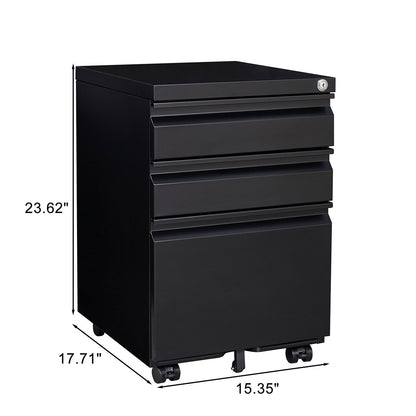 Contemporary 3 Drawer Mobile Filing Cabinet With Lock, Metal Office Storage For Legal / Letter Size