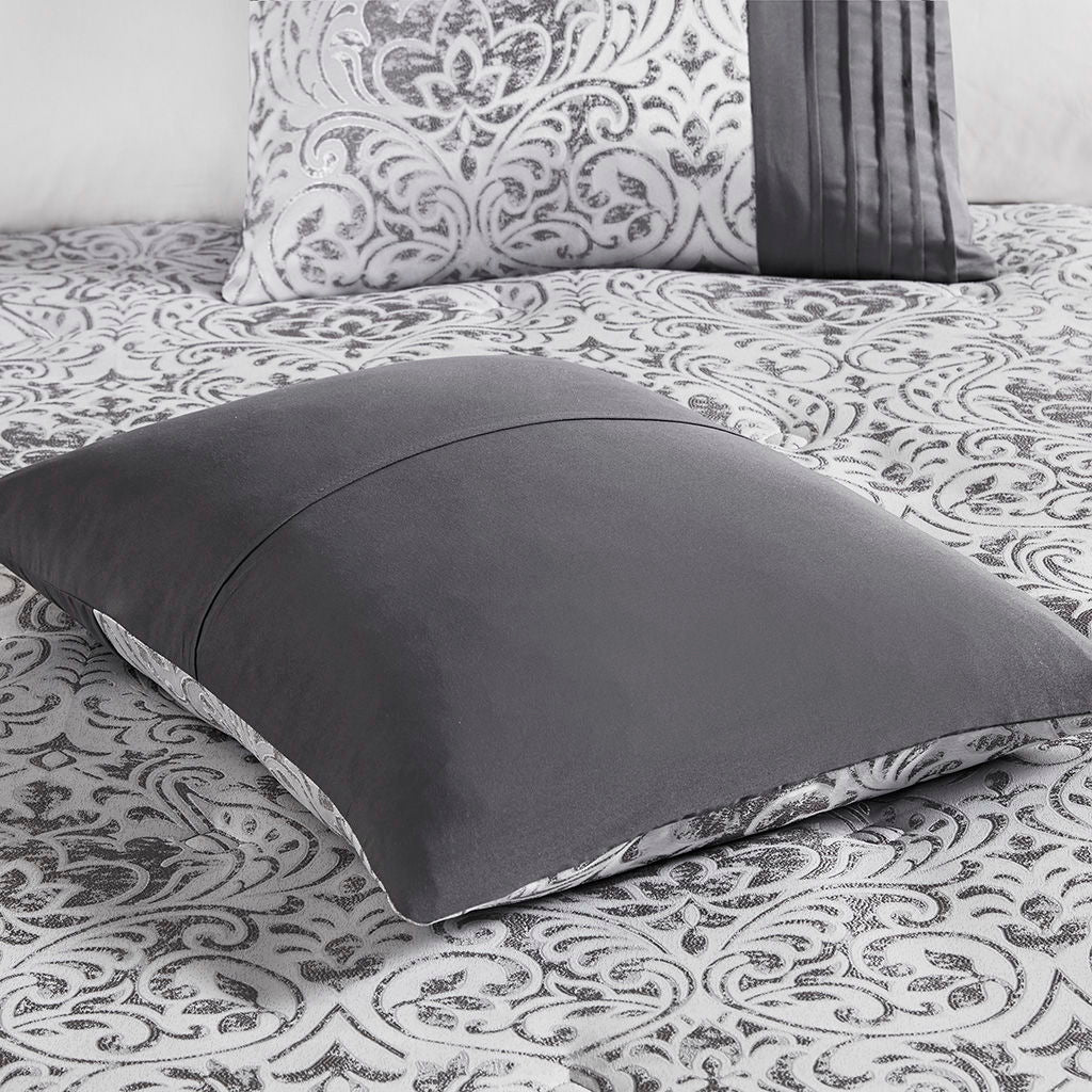 Emilia - 12 Piece King Jacquard Comforter Set With Bed Sheets - Silver