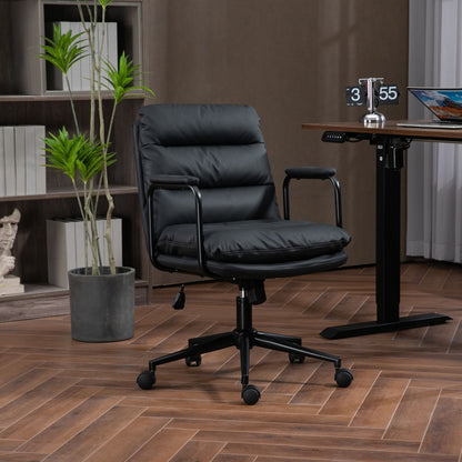 Office Chair, Mid Back Home Office Desk Task Chair With Wheels And Arms Ergonomic Computer Rolling Swivel Chair With Padded Armrest