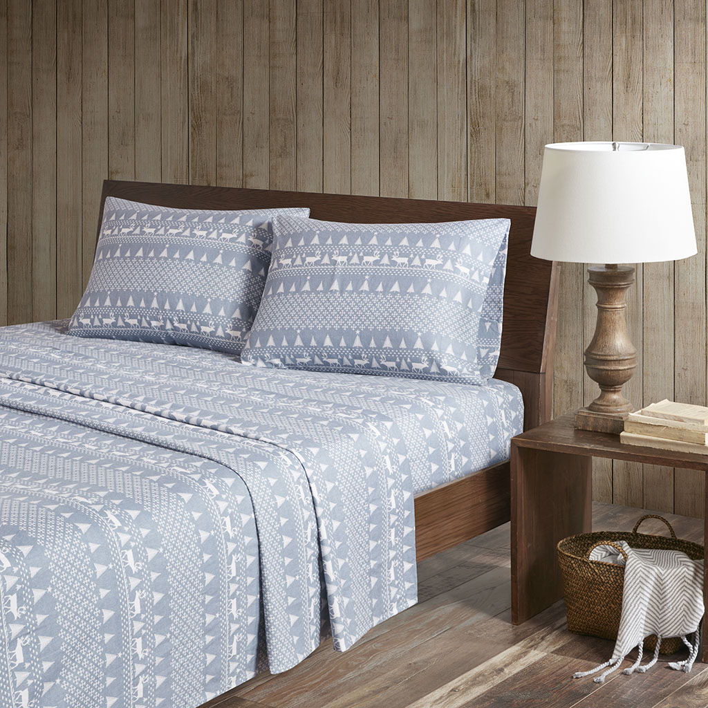 Flannel - Queen Sheet Set - Blue Winter Frost
